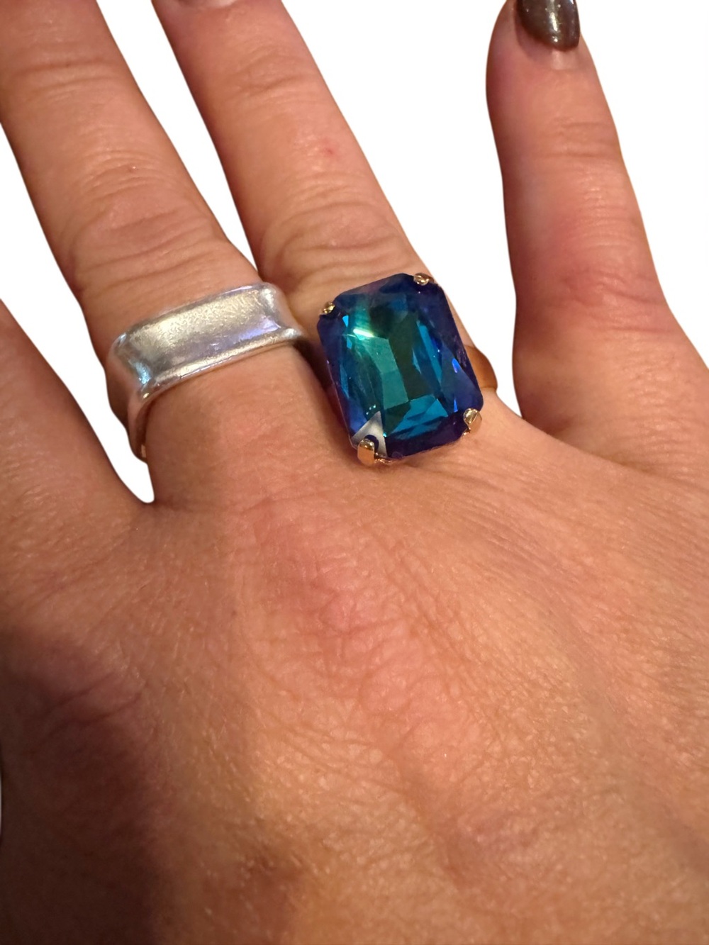 Two-Tone Sapphire Amethyst Bermuda Blue Glass Jeweled Gold - Unconventional Gem
